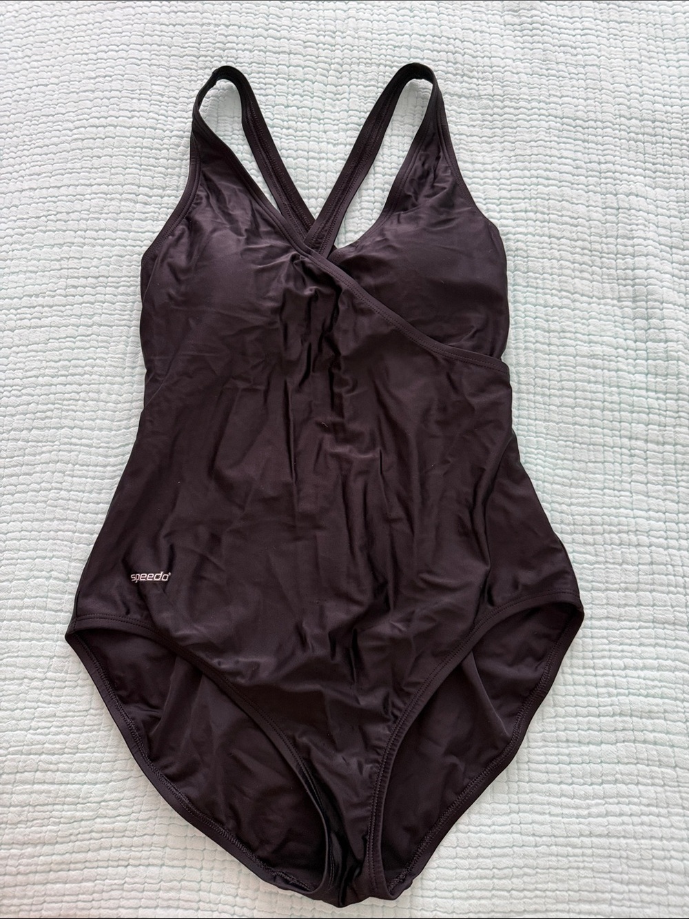Speedo Black Racerback Crossover Front One Piece Swimsuit 14
